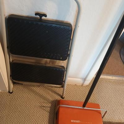 Vintage Bissell Sweeper & Folding Step Stool Lot