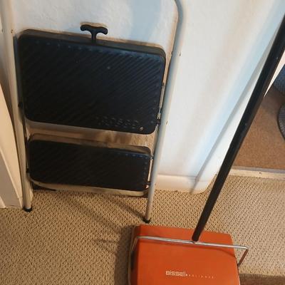 Vintage Bissell Sweeper & Folding Step Stool Lot
