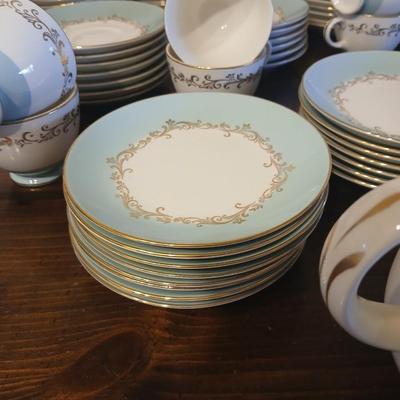 Vintage Lifetime China Co. Semi-Vitreous "Gold Crown" China Set – Blue & Gold Scroll Trim (60+ Pieces)