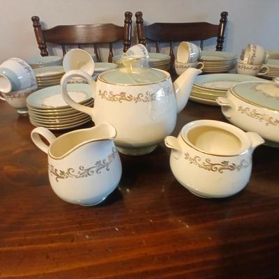 Vintage Lifetime China Co. Semi-Vitreous "Gold Crown" China Set – Blue & Gold Scroll Trim (60+ Pieces)