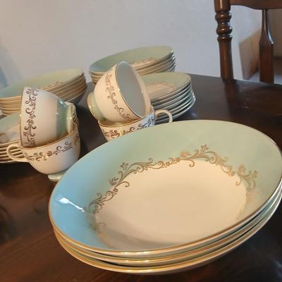 Vintage Lifetime China Co. Semi-Vitreous "Gold Crown" China Set – Blue & Gold Scroll Trim (60+ Pieces)