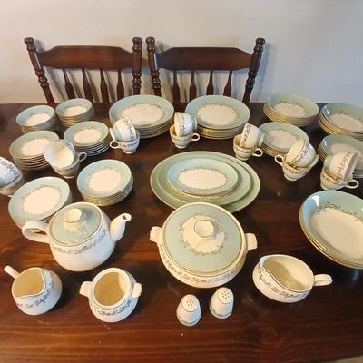 Vintage Lifetime China Co. Semi-Vitreous "Gold Crown" China Set – Blue & Gold Scroll Trim (60+ Pieces)