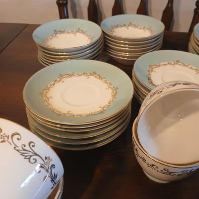 Vintage Lifetime China Co. Semi-Vitreous "Gold Crown" China Set – Blue & Gold Scroll Trim (60+ Pieces)