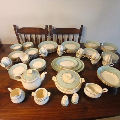 Vintage Lifetime China Co. Semi-Vitreous "Gold Crown" China Set – Blue & Gold Scroll Trim (60+ Pieces)