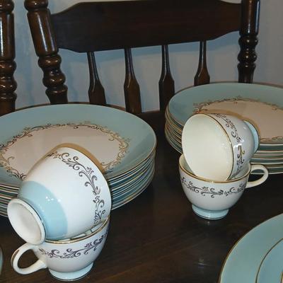 Vintage Lifetime China Co. Semi-Vitreous "Gold Crown" China Set – Blue & Gold Scroll Trim (60+ Pieces)