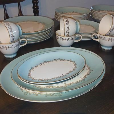 Vintage Lifetime China Co. Semi-Vitreous "Gold Crown" China Set – Blue & Gold Scroll Trim (60+ Pieces)