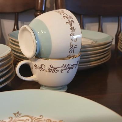 Vintage Lifetime China Co. Semi-Vitreous "Gold Crown" China Set – Blue & Gold Scroll Trim (60+ Pieces)