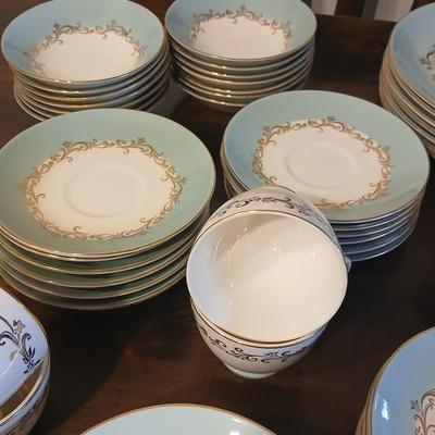 Vintage Lifetime China Co. Semi-Vitreous "Gold Crown" China Set – Blue & Gold Scroll Trim (60+ Pieces)