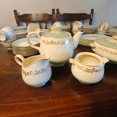 Vintage Lifetime China Co. Semi-Vitreous "Gold Crown" China Set – Blue & Gold Scroll Trim (60+ Pieces)