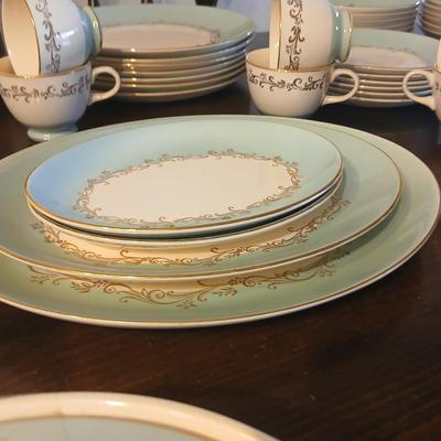 Vintage Lifetime China Co. Semi-Vitreous "Gold Crown" China Set – Blue & Gold Scroll Trim (60+ Pieces)
