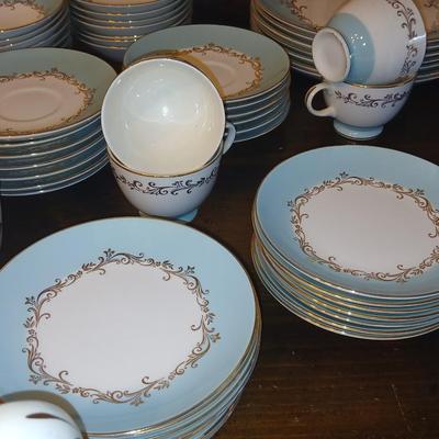 Vintage Lifetime China Co. Semi-Vitreous "Gold Crown" China Set – Blue & Gold Scroll Trim (60+ Pieces)