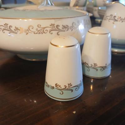 Vintage Lifetime China Co. Semi-Vitreous "Gold Crown" China Set – Blue & Gold Scroll Trim (60+ Pieces)