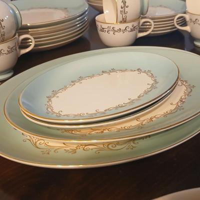 Vintage Lifetime China Co. Semi-Vitreous "Gold Crown" China Set – Blue & Gold Scroll Trim (60+ Pieces)