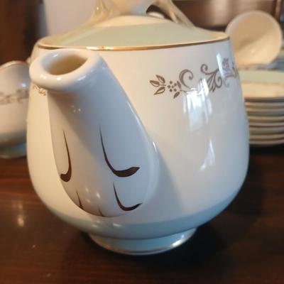 Vintage Lifetime China Co. Semi-Vitreous "Gold Crown" China Set – Blue & Gold Scroll Trim (60+ Pieces)