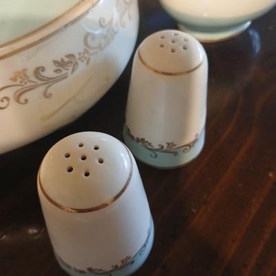 Vintage Lifetime China Co. Semi-Vitreous "Gold Crown" China Set – Blue & Gold Scroll Trim (60+ Pieces)