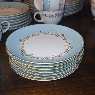 Vintage Lifetime China Co. Semi-Vitreous "Gold Crown" China Set – Blue & Gold Scroll Trim (60+ Pieces)