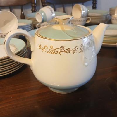 Vintage Lifetime China Co. Semi-Vitreous "Gold Crown" China Set – Blue & Gold Scroll Trim (60+ Pieces)