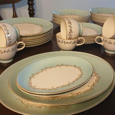 Vintage Lifetime China Co. Semi-Vitreous "Gold Crown" China Set – Blue & Gold Scroll Trim (60+ Pieces)