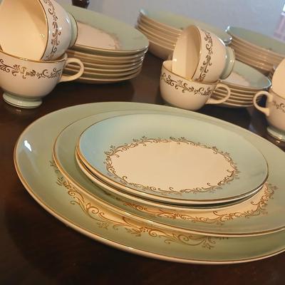Vintage Lifetime China Co. Semi-Vitreous "Gold Crown" China Set – Blue & Gold Scroll Trim (60+ Pieces)
