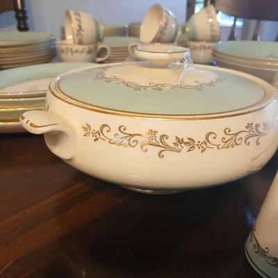 Vintage Lifetime China Co. Semi-Vitreous "Gold Crown" China Set – Blue & Gold Scroll Trim (60+ Pieces)