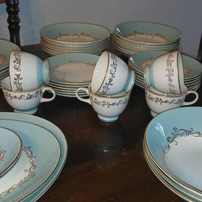Vintage Lifetime China Co. Semi-Vitreous "Gold Crown" China Set – Blue & Gold Scroll Trim (60+ Pieces)