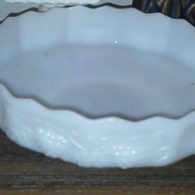 Mixed Lot of Decorative Vintage and Art Glass - FireKing large milk glass dish