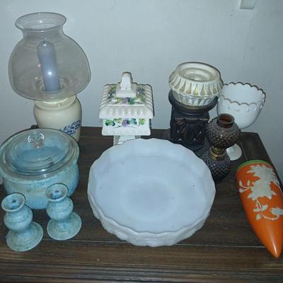 Mixed Lot of Decorative Vintage and Art Glass - FireKing large milk glass dish