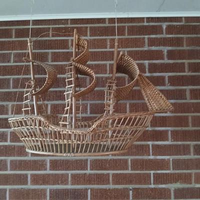 Large Handcrafted Wicker Ship Decor