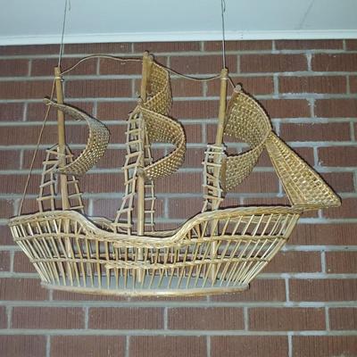 Large Handcrafted Wicker Ship Decor