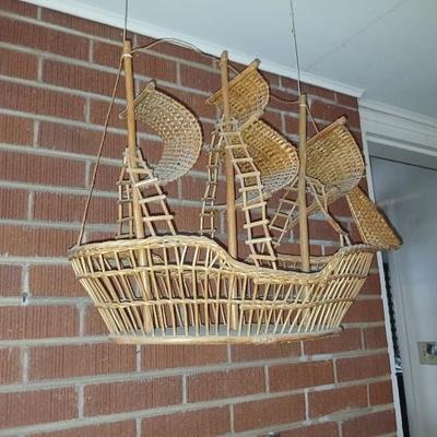 Large Handcrafted Wicker Ship Decor