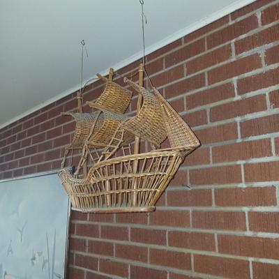 Large Handcrafted Wicker Ship Decor