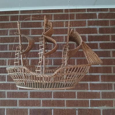 Large Handcrafted Wicker Ship Decor