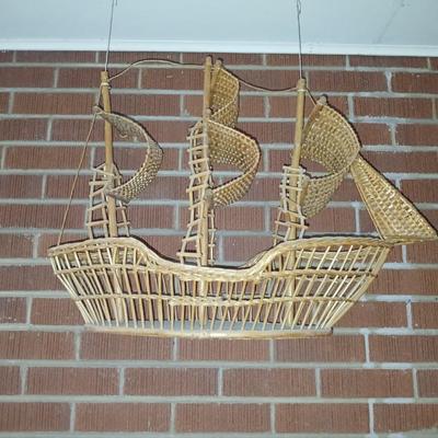 Large Handcrafted Wicker Ship Decor