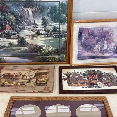 4 framed wall art pieces and picture frame