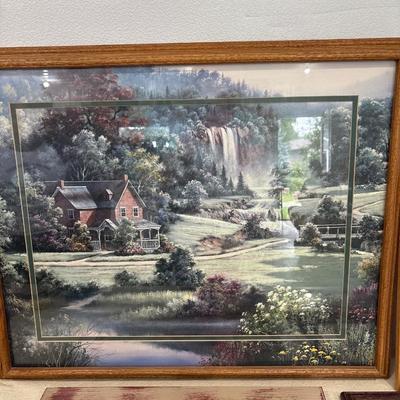 4 framed wall art pieces and picture frame