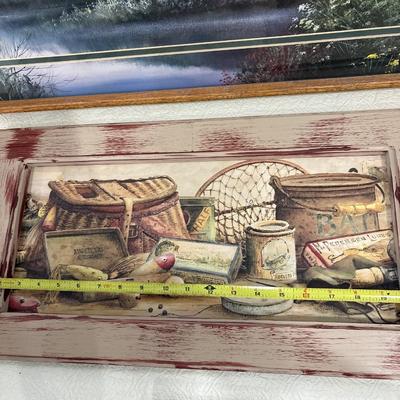 4 framed wall art pieces and picture frame