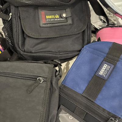 Make up mirror, notebook, bags, and pens, pencils