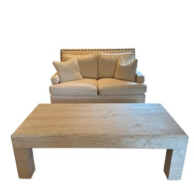 Modern Cast Stone Coffee Table – Travertine Look (Coffee Table Only)
