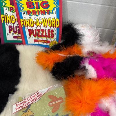 Panda rug, dolls, Boas, puzzle books