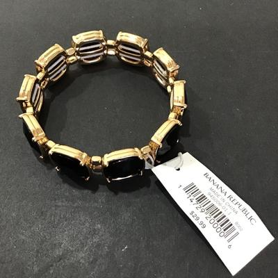 Banana republic, stretchy bracelet, gold tone, with black crystals