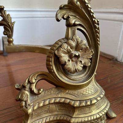 Vintage French Solid Brass Fireplace Andirons