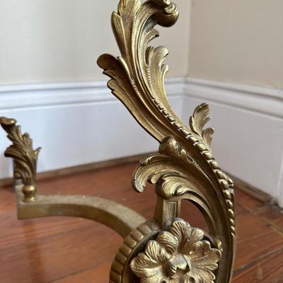 Vintage French Solid Brass Fireplace Andirons