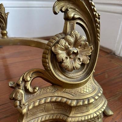 Vintage French Solid Brass Fireplace Andirons