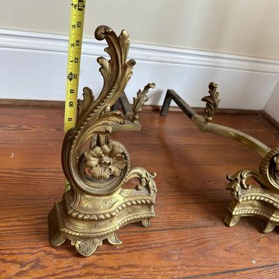 Vintage French Solid Brass Fireplace Andirons