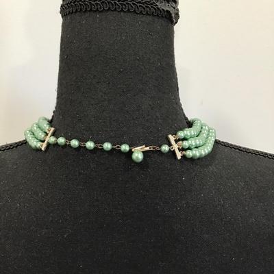 Vintage, trio lime satin colored beaded necklace,