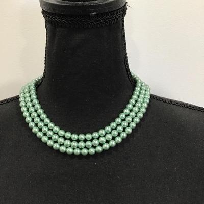 Vintage, trio lime satin colored beaded necklace,