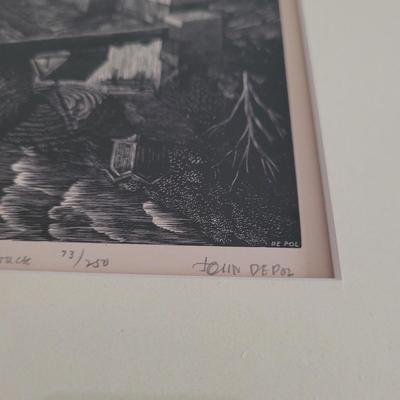 John De Pol "Mill on the Apetuck" Pencil Signed Wall Art (BR2-EL)