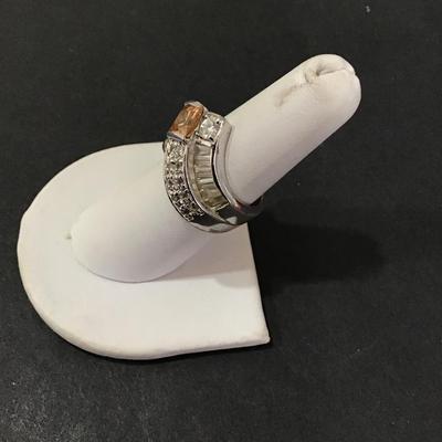 SilverTone cocktail or dinner ring with rhinestones