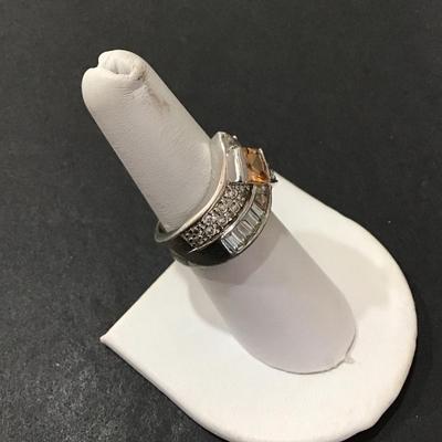 SilverTone cocktail or dinner ring with rhinestones