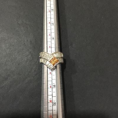 SilverTone cocktail or dinner ring with rhinestones